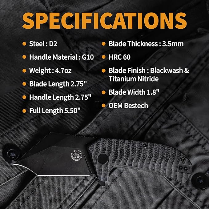 Off-Grid Knives - Raptor EDC Folding Knife with Tumbled Black D2 Steel Grippy G10 Bearings Deep Carry Left &amp Right Hawkbill Tip Stout Everyday Carry