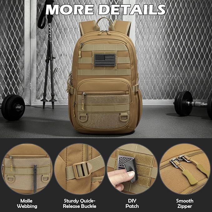 25L Military Tactical Backpack - Molle Army 3 Days Assault Pack Out Bag Hiking Rucksack Brown