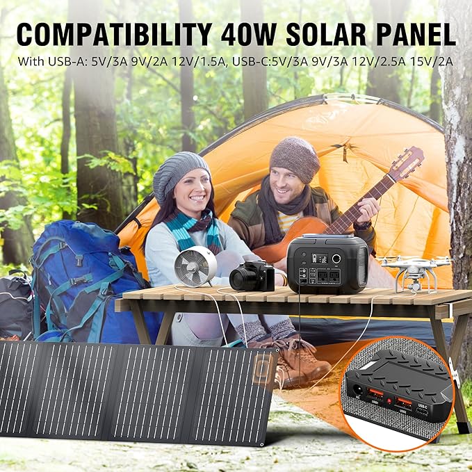 SinKeu Solar Powered Generator 300W Peak/70400mAh 260Wh Portable Power Station with Panels 40W Included Solar Generator with AC Outlet 110V for Home Use Camping Outdoor Power Backup