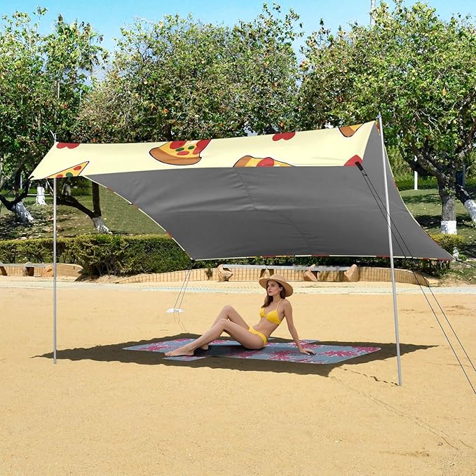 ALAZA Pizza Loves Pattern Beach Tent Sun Shelter Portable Canopy Sunshade for Outdoor Camping Picnics Backyard Fun 10x9 ft