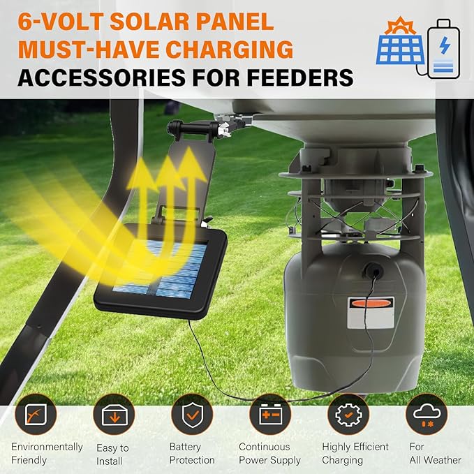 6V Solar Panel for Deer Feeder Efficient Solar Panel Charger w/Adjustable Mounting Bracket &amp Alligator Clips Compatible with Game Feeder Timer &amp 6V Rechargeable Batteries