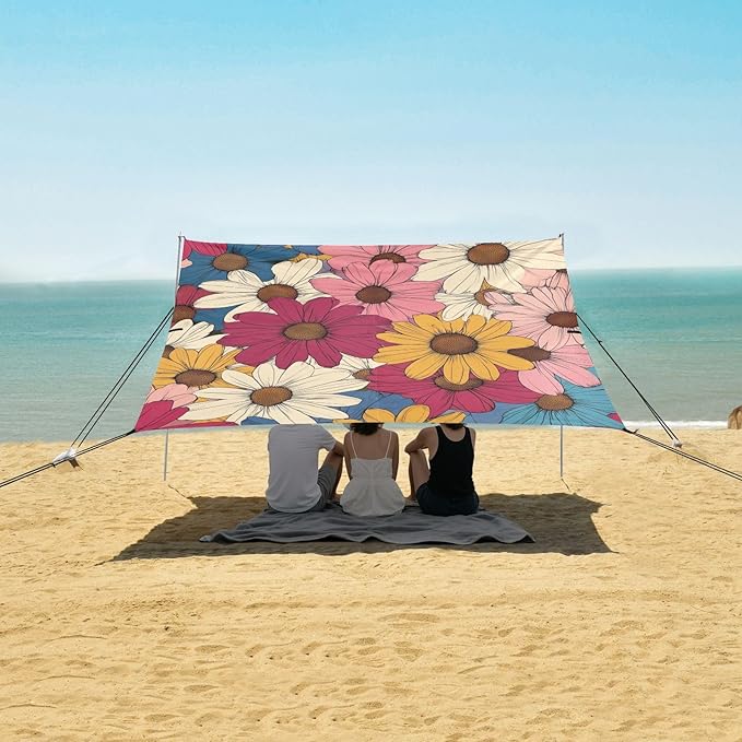 ALAZA Colorful Daisy Cute Flower Beach Tent Sun Shelter Portable Canopy Sunshade for Outdoor Camping Picnics Backyard Fun 10x9 ft