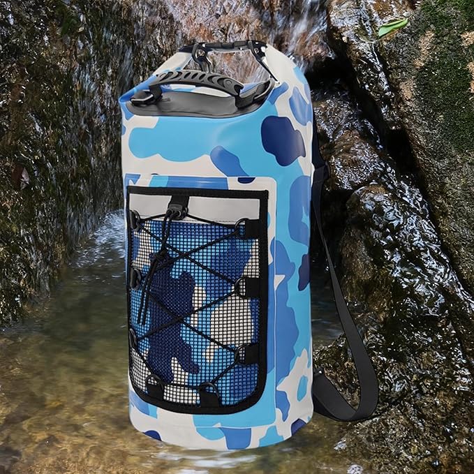 pistro Waterproof Dry Bag 20L Backpack with Handle for Travel Hiking Fishing Boating Rafting- Blue