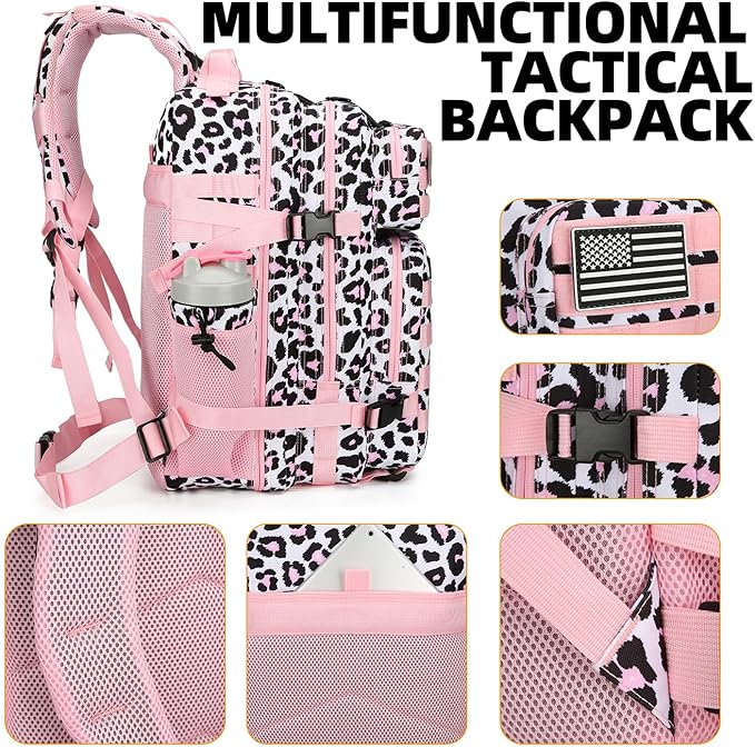 Lovelinks21 25L Tactical Backpack for Men and Women Military Backpack Small Assault Pack Molle Backpack Bug Out Bag Travel Rucksack Daypack (Pink Leopard)