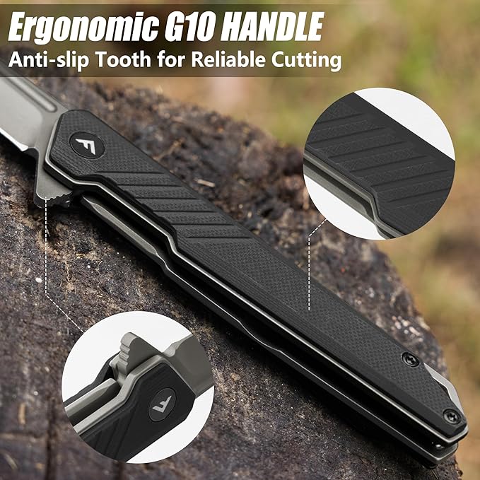 FLISSA 2PCS Folding Knife Set Pocket Knife with D2 Steel Blade G10 Handle Pocket Clip Lightweight Tactical Knife for Camping Hiking Hunting EDC Daily Use