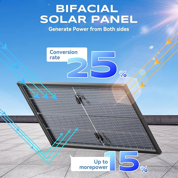 Bifacial 100W Solar Panel Kit with 10A PWM Charge Controller Cables Connectors &amp Mounting Brackets for RV Boat Marine Home Outdoor Off-Grid Solar System (200W Kit)