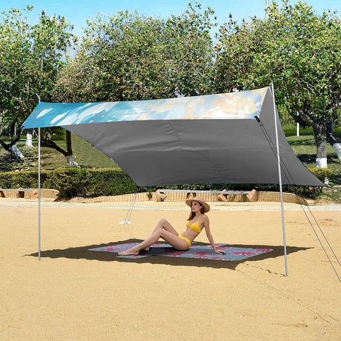 ALAZA Turtle Floats in Depth of The Sea Beach Tent Sun Shelter Portable Canopy Sunshade for Outdoor Camping Picnics Backyard Fun 10x9 ft