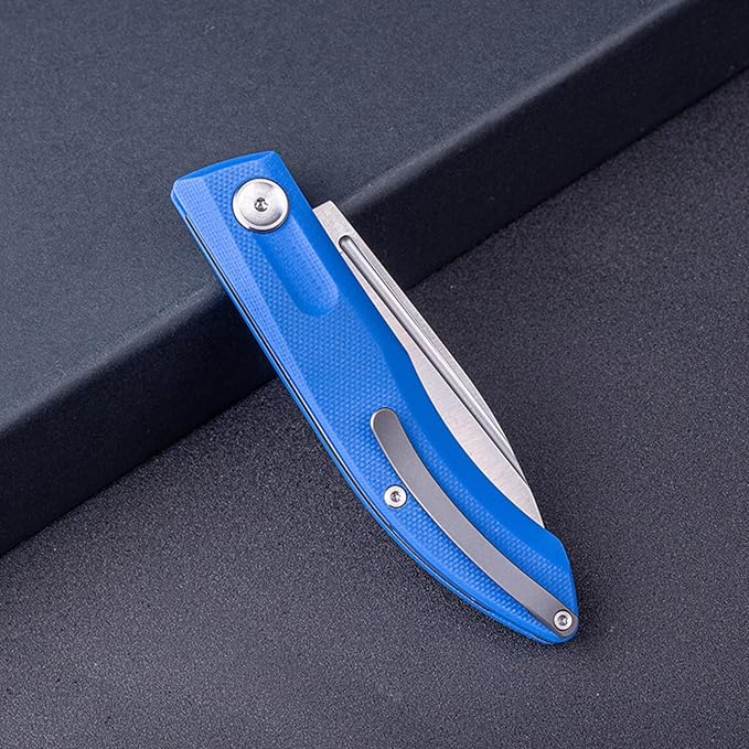 Real Steel Stella Slipjoint Folding Knife - 2.95 VG-10 Satin Blade G10 Textured Grip - Camping Hiking Daily Cutting - EDC Knife for Men and Women (Blue)