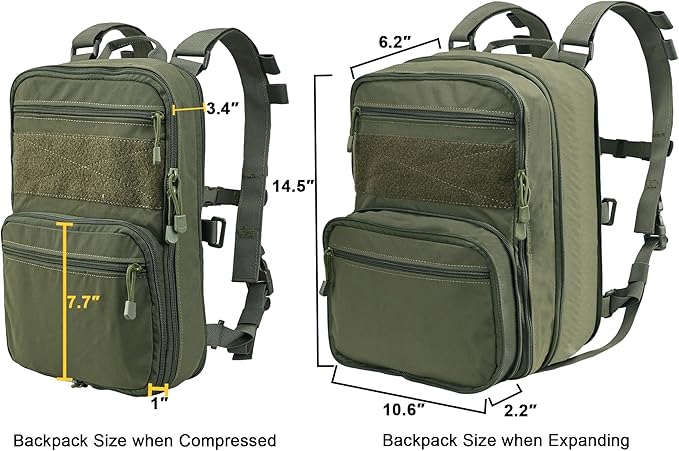 Tactical Expandable Flatpack Chest Rig Backpack MOLLE Assault Pack Hydration Pack for PC Vest (Ranger Green)