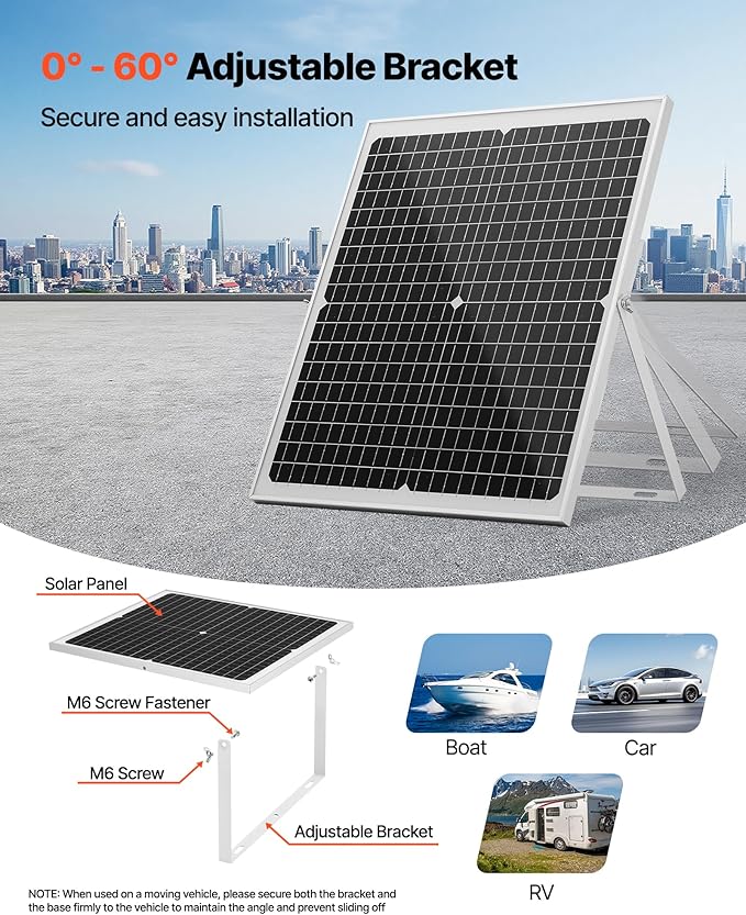 VEVOR 30W 12V Solar Panel Battery Charger Solar Battery Trickle Charger Maintainer with Intelligent MPPT Controller &amp Adjustable Mount Bracket IP67 Waterproof for Car Boat RV Motorcycle Trailer