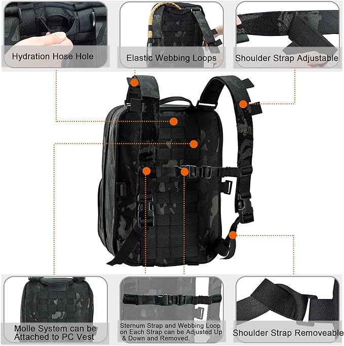 Tactical Expandable Flatpack Chest Rig Backpack MOLLE Assault Pack Hydration Pack for PC Vest (BCP)