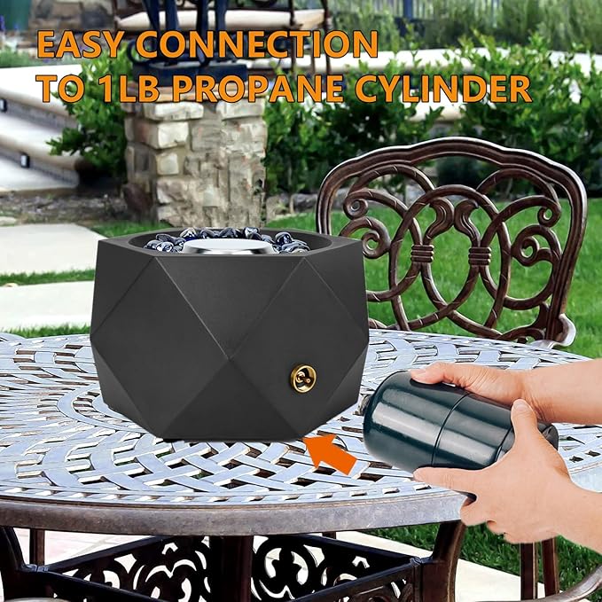 ONLYFIRE OUTDOOR LIVING 14” Modern Tabletop Gas Fire Pit Portable Firepit Works with 1lb Propane Gas for Patio Backyard Porch Camping RV Tailgating Side-Mounted FP004