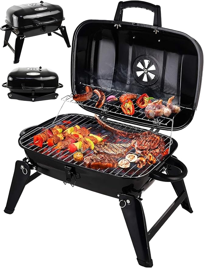 Grill Trade Portable Charcoal Grill - Mini BBQ Grill - Small Table Top Charcoal Grill for Camping Outdoor Cooking - Foldable Camping Grill for Picnics Tailgating and Backyard Grilling