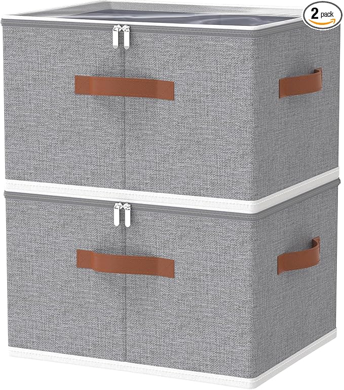 OUTBROS Large Storage Bins with Lid Foldable Bags Wardrobe Organiser with Handle and Zipper Used for storing clothes blankets pillows 19.7 x 15.7 x 11.8 inch 2-Pack