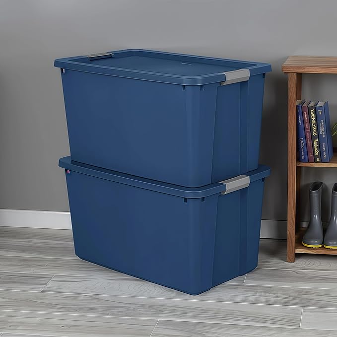 34-Gallon Heavy-Duty Storage Box with Lid - Large Plastic Container Suitable for Garage Outdoor Home and Storage Needs Blue