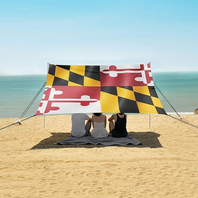 Maryland State Flag Md Beach Cabana UPF50 Waterproof Sun Shelter with Sturdy Poles Sandbags and Shovel for Camping Picnics Backyard &amp Fishing