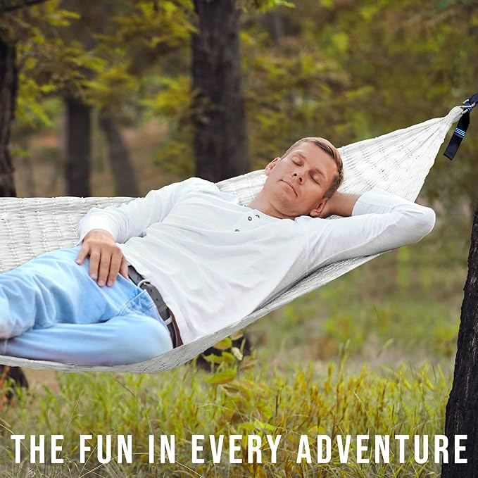 Tranquillo Hammock 550 lbs Capacity Double Hammocks Camping Hammock with Hammock Straps Hammocks for Outside Hiking Camping Essentials Indoor - Garden Portable Tree Straps White