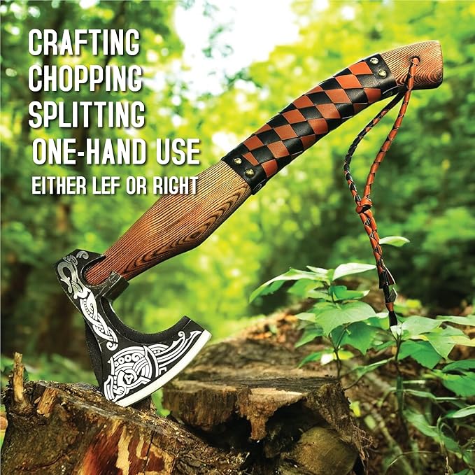 Viking Axe Ideal for Collectors &amp Enthusiasts Authentic Artisan-Crafted HandForged Camping Axes and Hatchets Medieval Styled with Durable and Robust High Carbon Steel with Leather Sheath