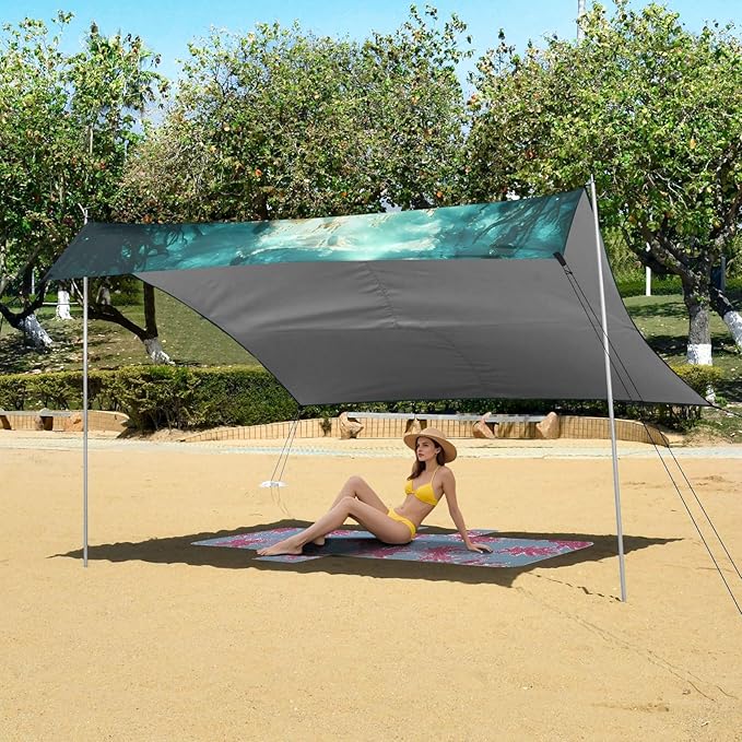 ALAZA Mermaid Underwater Beach Tent Sun Shelter UPF50+ Protection Beach Shade Canopy w/ 4 Sandbags for Outdoor Camping Fishing Backyard Fun Picnic 10x9 ft