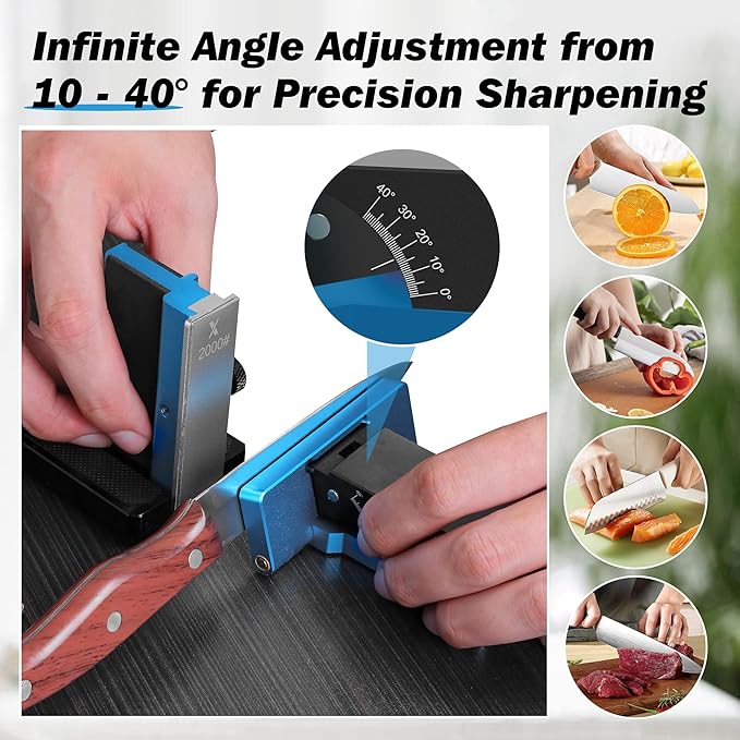 Upgraded Rolling Knife Sharpener Kit – Adjustable 10 – 40° Removable Diamond Stones (320# 800# 2000#) Compact &amp Portable – Premium Knife Sharpening System for Kitchen &amp Outdoor Use