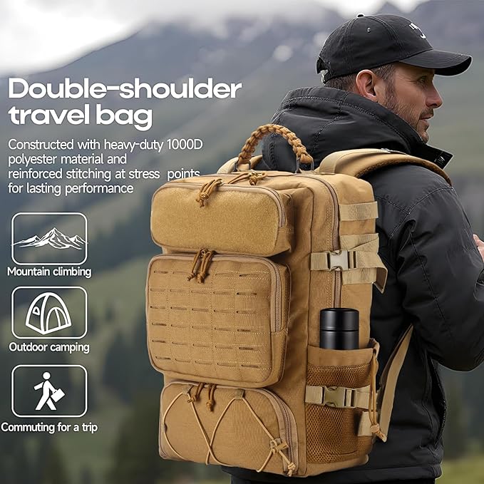 Tactical Backpack for Men 35L Travel Military Backpack with Shoe Compartment 1000D Water Resistant Molle Rucksack for Outdoor Hiking Travel Camping Khaki Color
