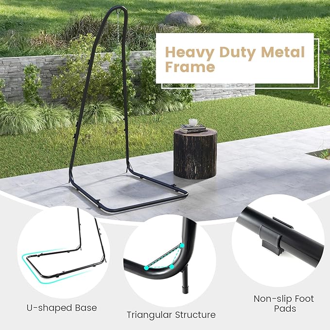 Tangkula Hammock Chair Stand Heavy-Duty Metal Hammock Swing Stand with Safety Hook &amp Sturdy Chain for Hanging Chair Capacity Indoor Outdoor Hammock Chair Stand Only
