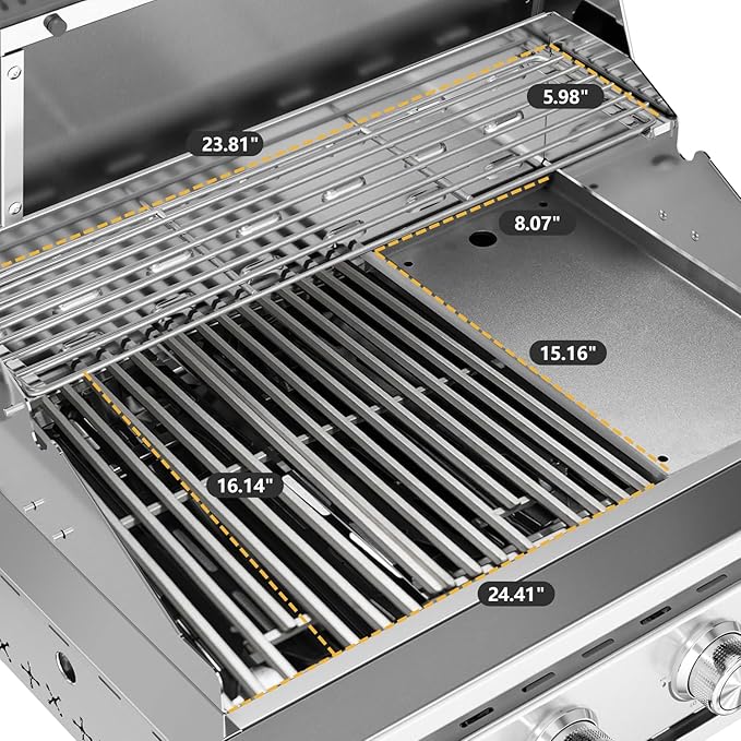 Premium Built In 4 Burner Propane Gas Grill ALL-Thickened 304 Stainless Steel 32000 BTU with 516sq.in. Cooking Space Baking Tray &amp Gratesfor Patio Backyard Parties Barbecue