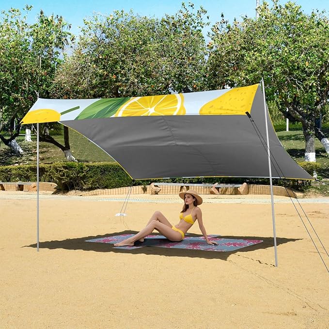 ALAZA Lemon on Blue Beach Tent Sun Shelter Portable Canopy Sunshade for Outdoor Camping Picnics Backyard Fun 10x9 ft