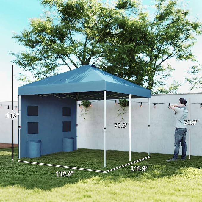 10'x10' Multi-Purpose Pop-Up Canopy with Sidewall Protection Height Adjusting System Storage Pocket Integration Dark Blue