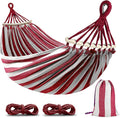 MOSFiATA Hammocks Portable Camping Hammock Upgraded 550lb Thickened Fabric Single Hammocks with Two Anti Roll Balance Beam and Tree Straps for Camping Patio Backyard Outdoor(Red White)