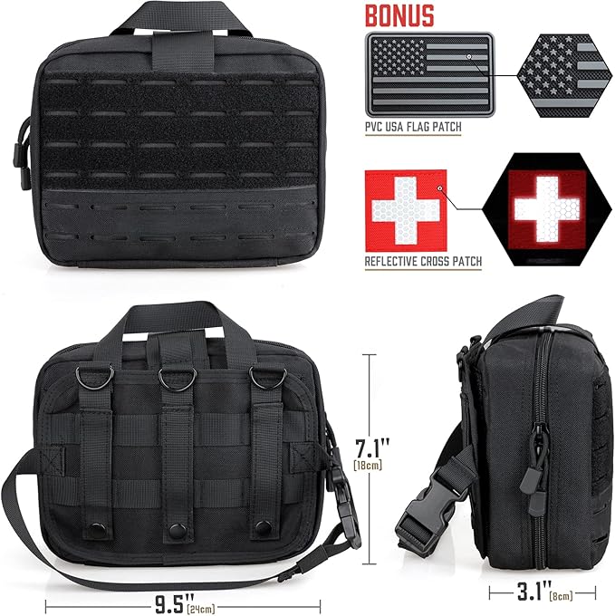 LIVANS Tactical Molle Medical Pouch - Upgraded Size Large Capacity IFAK Pouch with Detachable Quick Release and Headrest Mount Includes Flag and Cross Patch