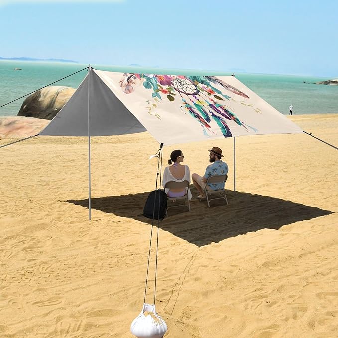 ALAZA Dreamcatcher Flowers Floral Beach Tent Sun Shelter UPF50+ Protection Beach Shade Canopy w/ 4 Sandbags for Outdoor Camping Fishing Backyard Fun Picnic 10x9 ft