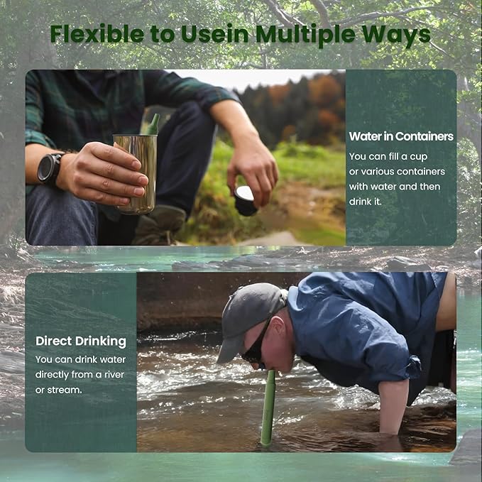 Portable Water Filter Straw Survival Essential Camping &amp Hiking Gear Water Purification Straw for Travel Biking and Emergency Preparedness