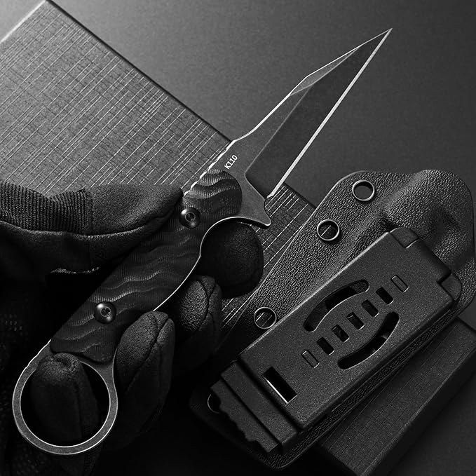 Gtkii GTK341 Fixed Blade Knife K110 Steel Blade G10 Handle Full Tang EDC Tool Knifes for Outdoor Camping Adventure(Black)