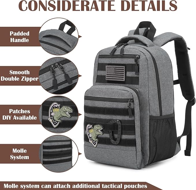 Kids Tactical Backpack Army Molle Bookbag Military Boys Backpack for School Outdoor Camping Grey