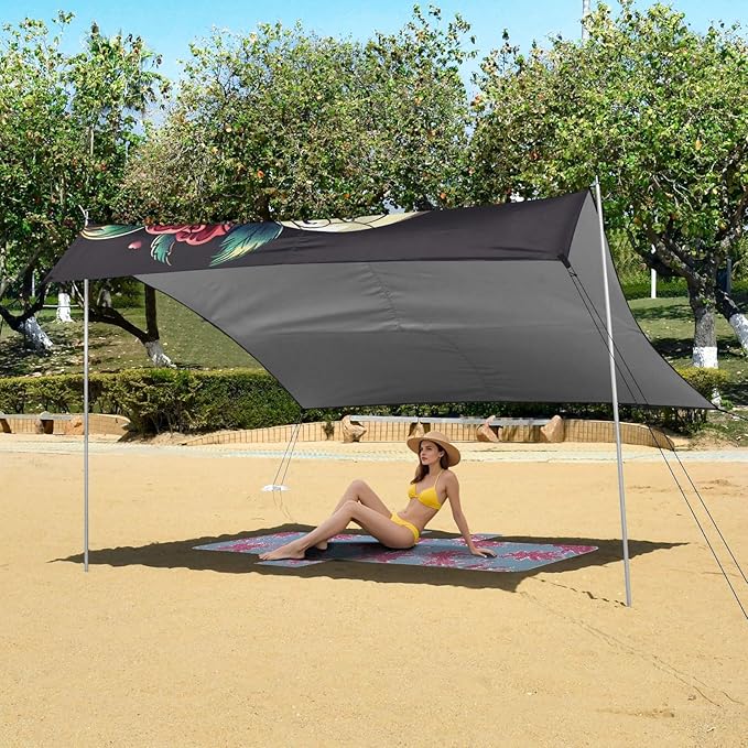 ALAZA Sugar Skull and Roses Beach Tent Sun Shelter Portable Canopy Sunshade for Outdoor Camping Picnics Backyard Fun 10x9 ft