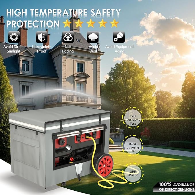 Generator Covers While Running 32x24x24 Inches Generator Covers for Outside Heavy Duty Dustproof/Waterproof 1680+400D Double Layer for 5000W-10000W Frame Generators Grey