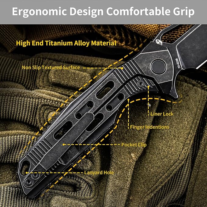 HX OUTDOORS Pocket Knife with Clip High End S35VN Steel Folding Pocket Knife with Titanium Alloy Handle EDC Knife for Camping Hiking Survival Outdoor Pocket Knives for Men
