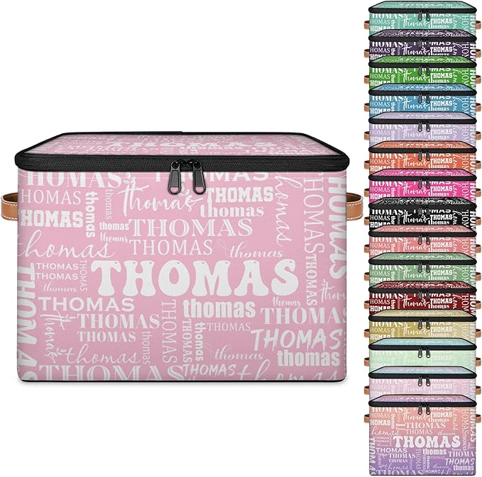 Storage-Bins with LidsPersonalized Baby-Keepsake-BoxCloset-Storage-Bins with Name Pink Cubes-Box for Bedroom Under Bed