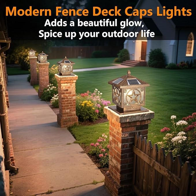 SLAWA Outdoor Solar Post Cap Light 9.8In Bronze Column Lights Square Waterproof Landscape Lighting with Remote Pillar Lamps Fence Deck Cap Light Solar Power Lantern Porch Mailbox Lawn Porch Fixture