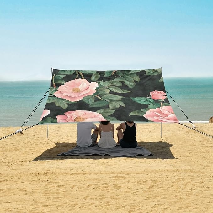 ALAZA Vintage Pink Rose Beach Tent Sun Shelter Portable Canopy Sunshade for Outdoor Camping Picnics Backyard Fun 10x9 ft