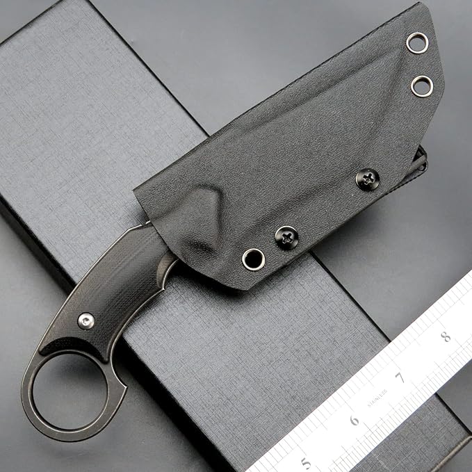 C1117 Fixed Blade KnifeD2 Steel Blade +G10 Handle Outdoor EDC Survival Claw Knife with Kydex Sheaths(Black) …