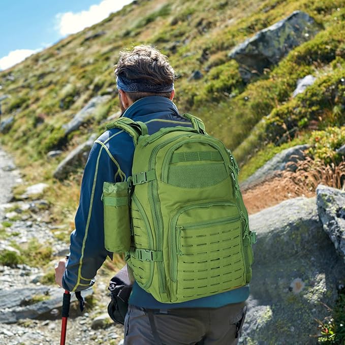 LiveGo 45L Military Tactical Backpack Hiking Trekking Rucksack with Water Bottle Sleeve - Suitable for Hiking Climbing Traveling (Green)