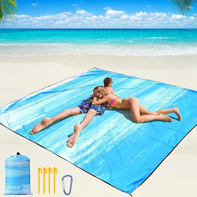 Beach Blanket Waterproof Sandproof Beach Mat 79 X 83/10'x9'for 2-8 Adults Quick Drying Outdoor Picnic Mat Beach Accessories for Travel Camping Hiking