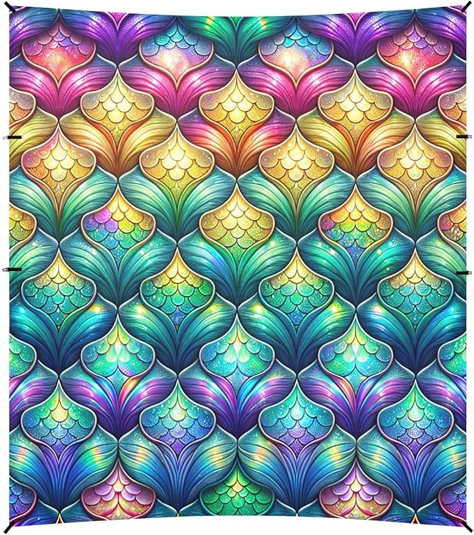 ALAZA Rainbow Mermaid Scale Colorful Beach Tent Sun Shelter UPF50+ Protection Beach Shade Canopy w/ 4 Sandbags for Outdoor Camping Fishing Backyard Fun Picnic 10x9 ft