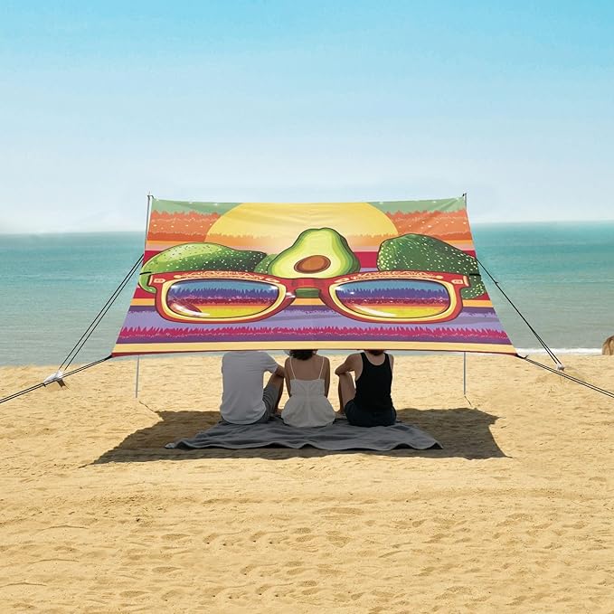 Mexican Style Cinco De Mayo Sunglasses Avocados Stable Beach Tent UPF50+ Protection Waterproof Large Sun Shelter Includes Sand Shovel Sandbags Stability Poles for Camping Picnics Backyard