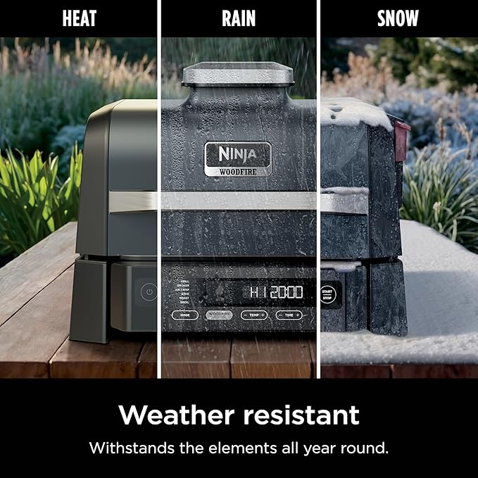 Ninja Woodfire Outdoor Grill &amp Smoker 6-in-1 Functionality Grill Smoke Bake Roast Air Fry Broil Authentic Woodfire Flavors Electric Heat OG321