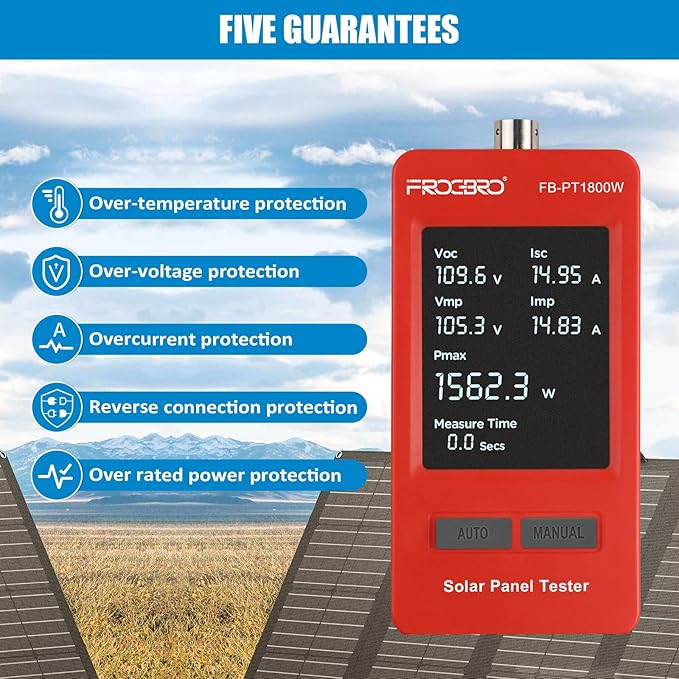 FrogBro 1800W Solar Panel Tester – PV Multimeter with Smart MPPT &amp HD OLED Display for Solar Panel Diagnostics and Data Analysis