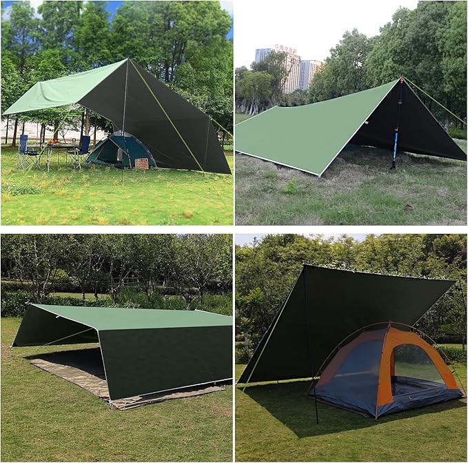 Wind Tour Portable Multifunctional Tent Footprint Traveling Awning Backpacking Tarp Rain Fly Waterproof Shelter Outdoor Camping Sun Shelter for Hiking Beach (Green-177236 in)