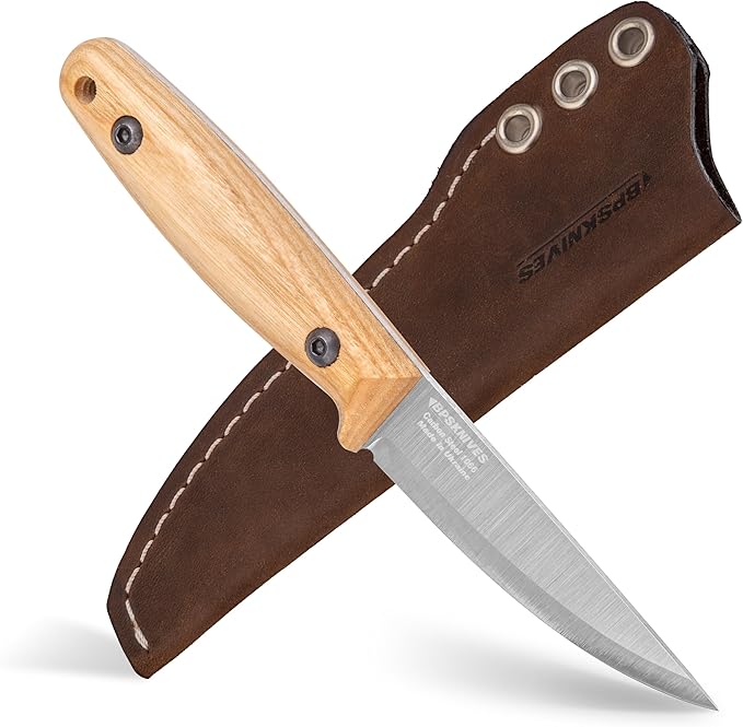 BPSKNIVES Finn Lite - Puukko Knife - Fixed-Blade Carbon Steel Knife with Leather Sheath - Small Full Tang Camping Knives - Scandinavian Camp Utility Knives